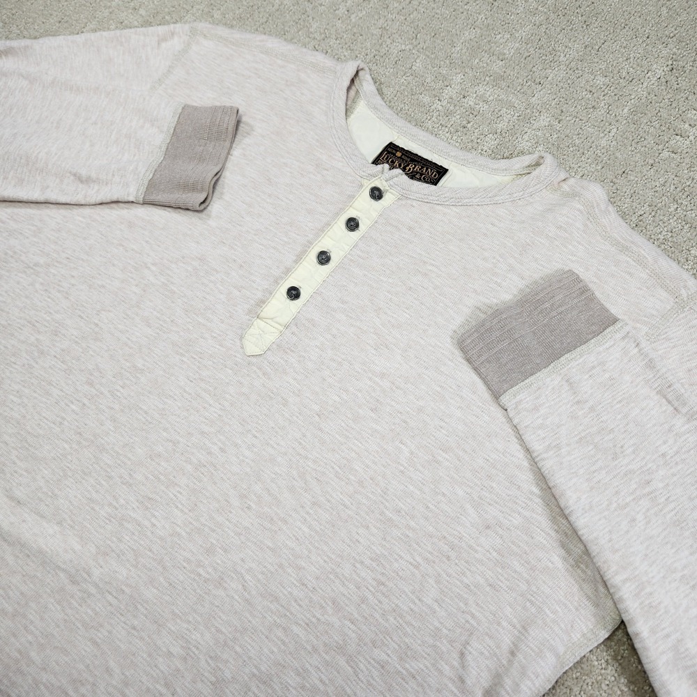 Lucky Brand Shirt Men Large Henely Slub Cotton Heavy Knit Thermal Cream
